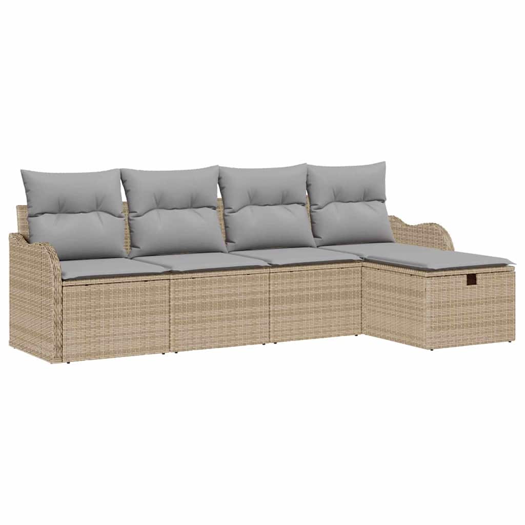 Conjunto de sofá de jardín 5 pcs beige y gris claro Poliratán