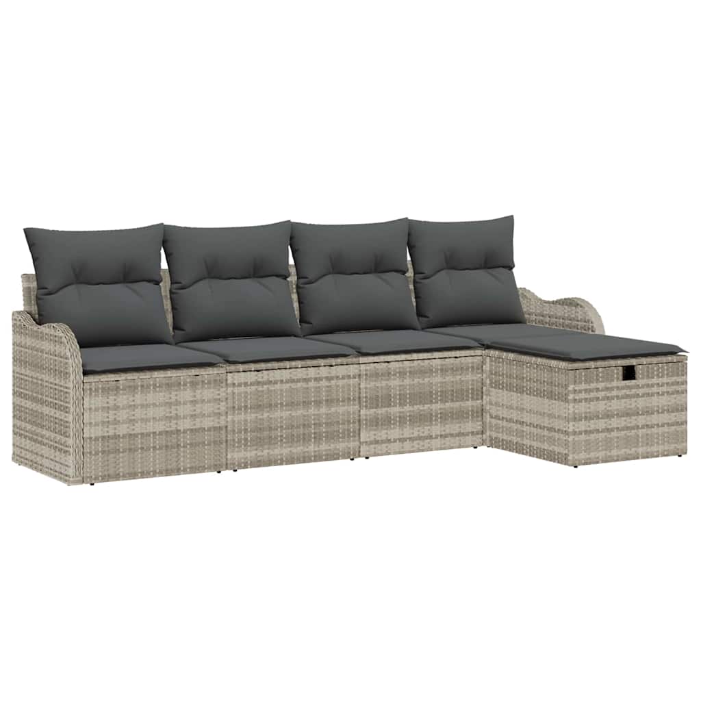 Conjunto de sofá de jardín con cojín 5 pcs Gris claro Poliratán