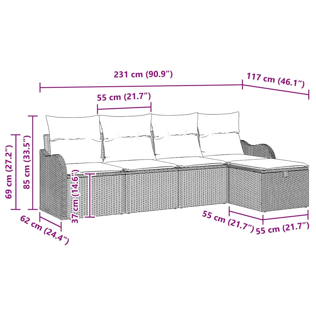 Conjunto de sofá de jardín con cojín 5 pcs Gris claro Poliratán