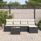 Conjunto de sofá de jardín 6 pcs Negro y crema ratán sintético