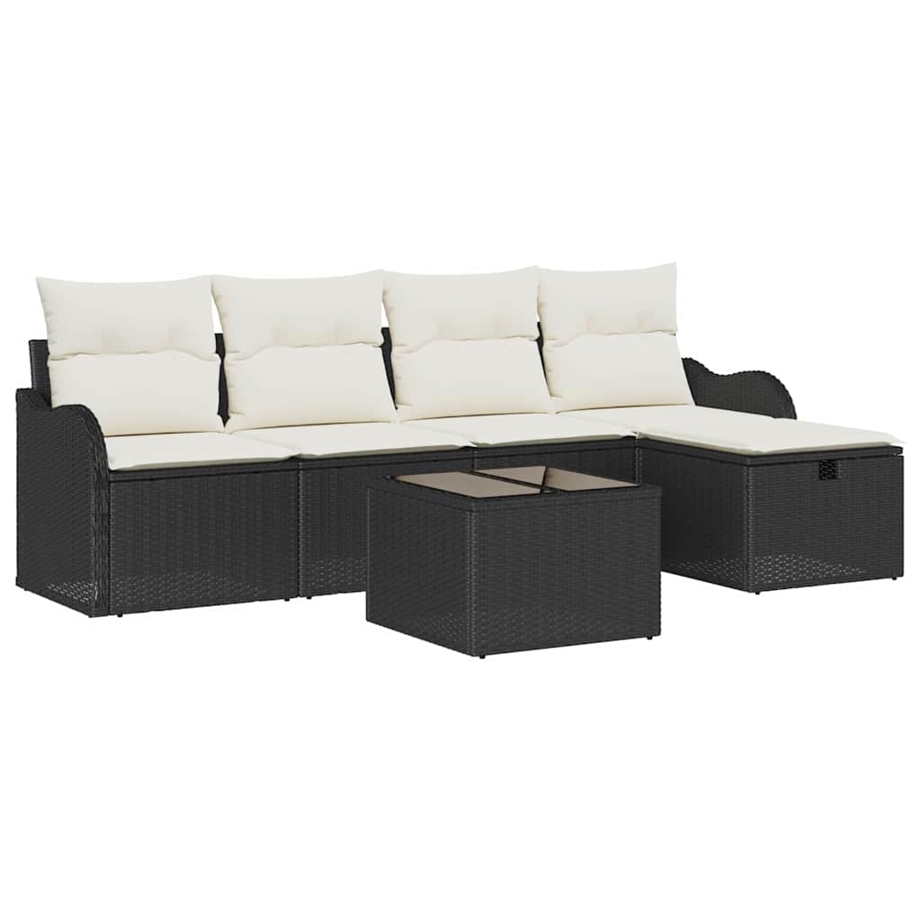 Conjunto de sofá de jardín 6 pcs Negro y crema ratán sintético