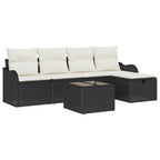 Conjunto de sofá de jardín 6 pcs Negro y crema ratán sintético