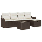 Conjunto de sofá de jardín 6 pcs Marrón y crema ratán sintético