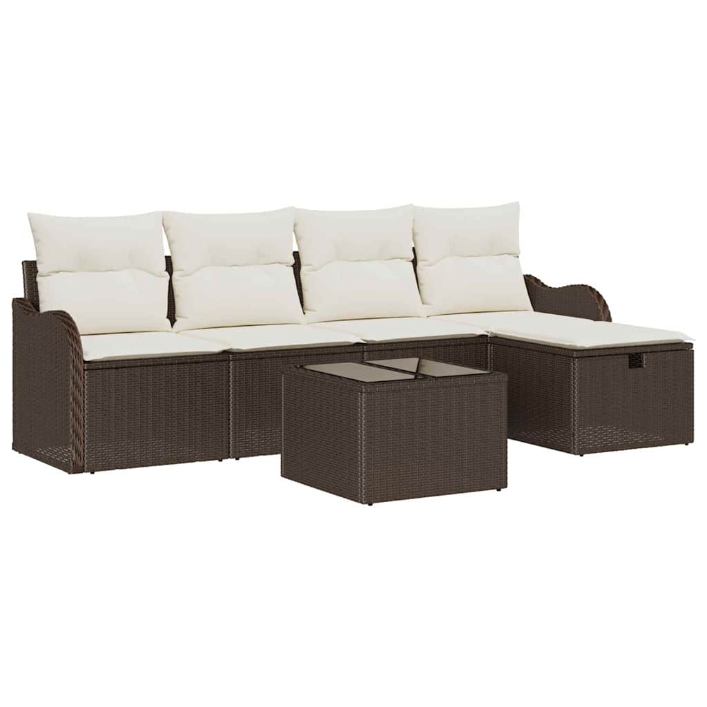 Conjunto de sofá de jardín 6 pcs Marrón y crema ratán sintético