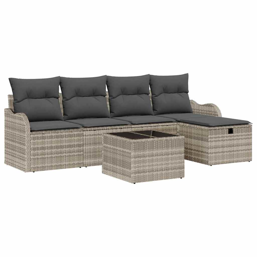 Conjunto de sofá de jardín 6 pcs Gris Claro ratán sintético