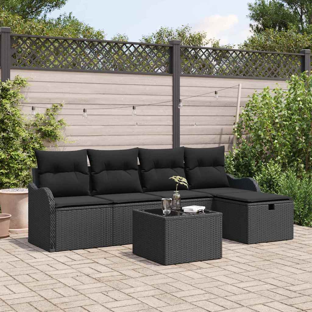 Conjunto de sofá de jardín 6 pcs Marrón y crema ratán sintético