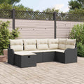 Conjunto de sofá de jardín Manual 6 pcs Negro y crema Poliratán