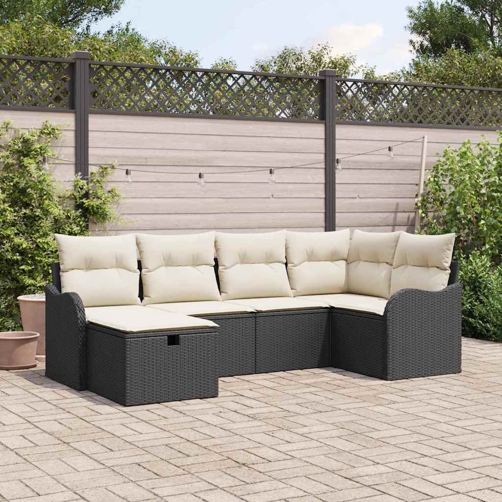 Conjunto de sofá de jardín Manual 6 pcs Negro y crema Poliratán