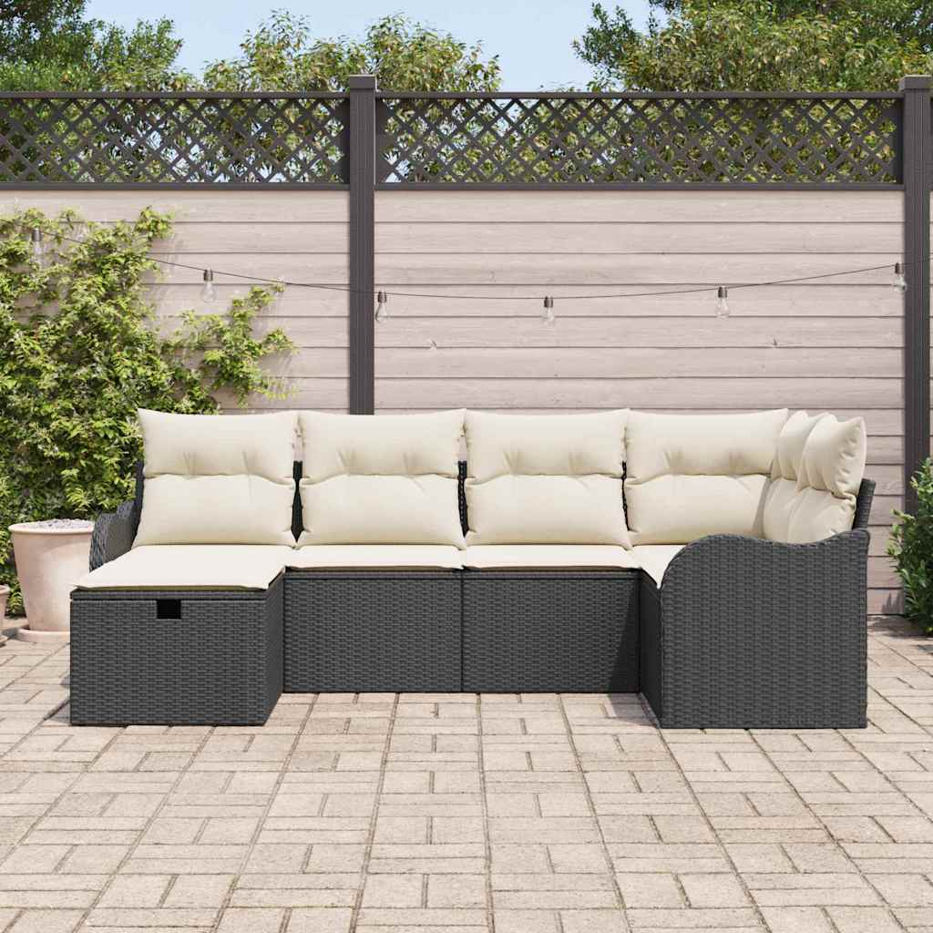 Conjunto de sofá de jardín Manual 6 pcs Negro y crema Poliratán