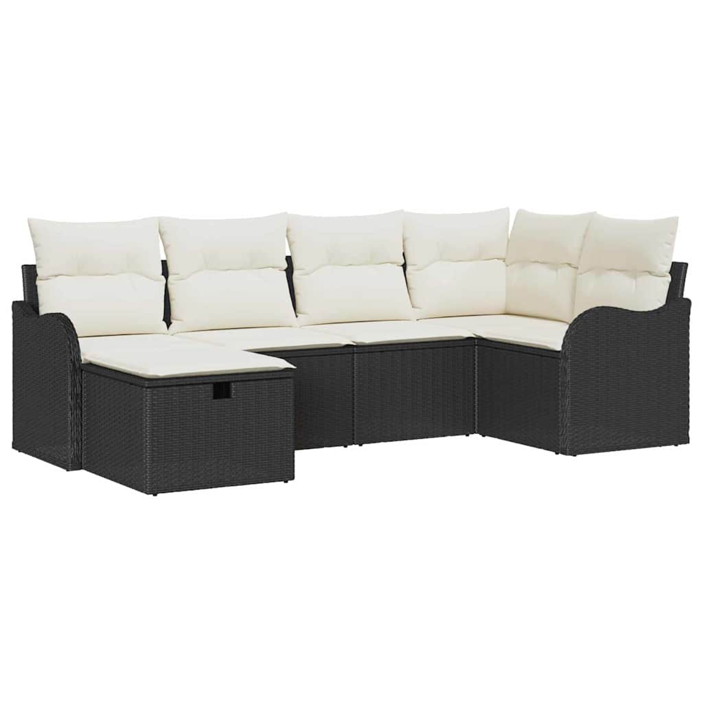 Conjunto de sofá de jardín Manual 6 pcs Negro y crema Poliratán