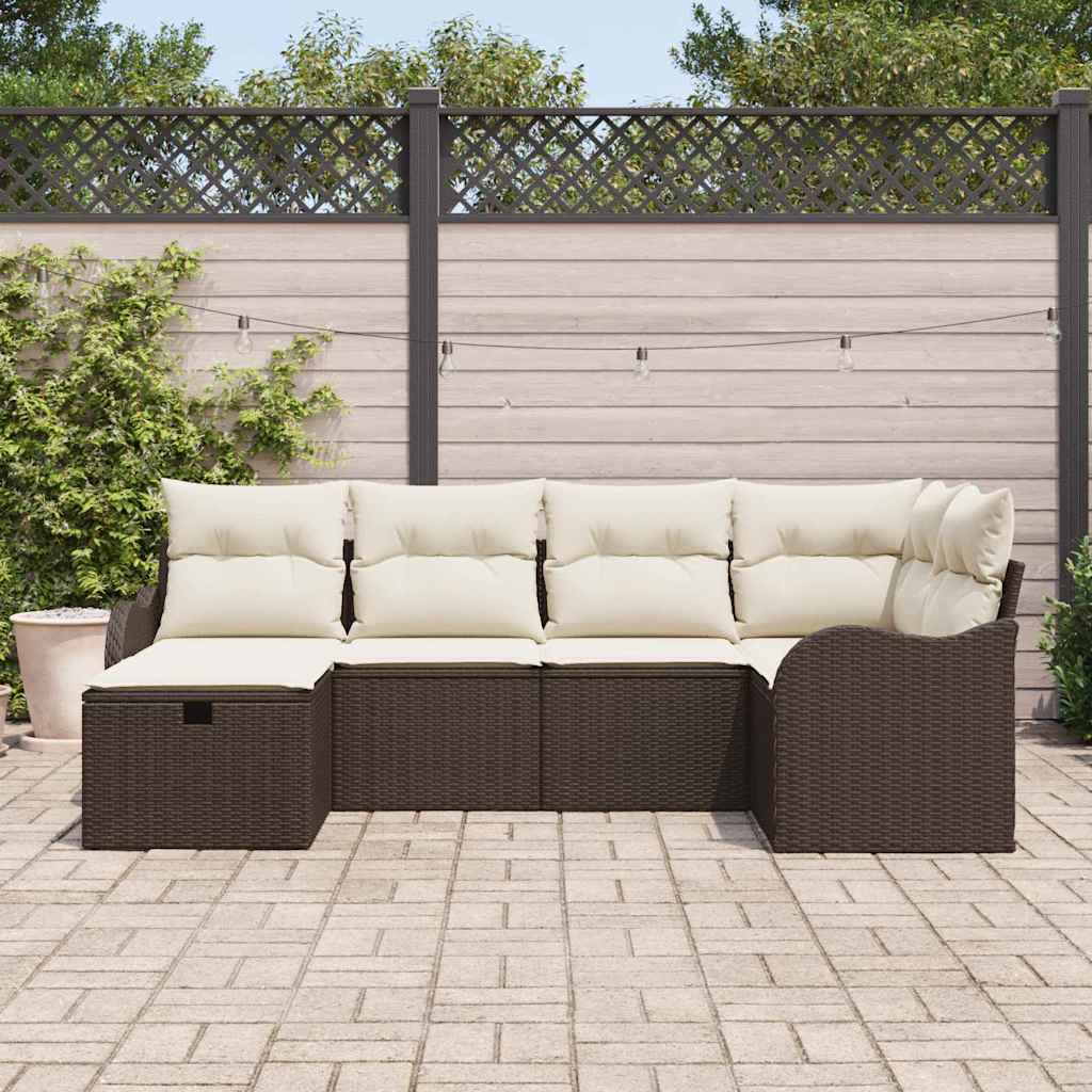 Conjunto de sofá de jardín 6 pcs Marrón y crema ratán sintético