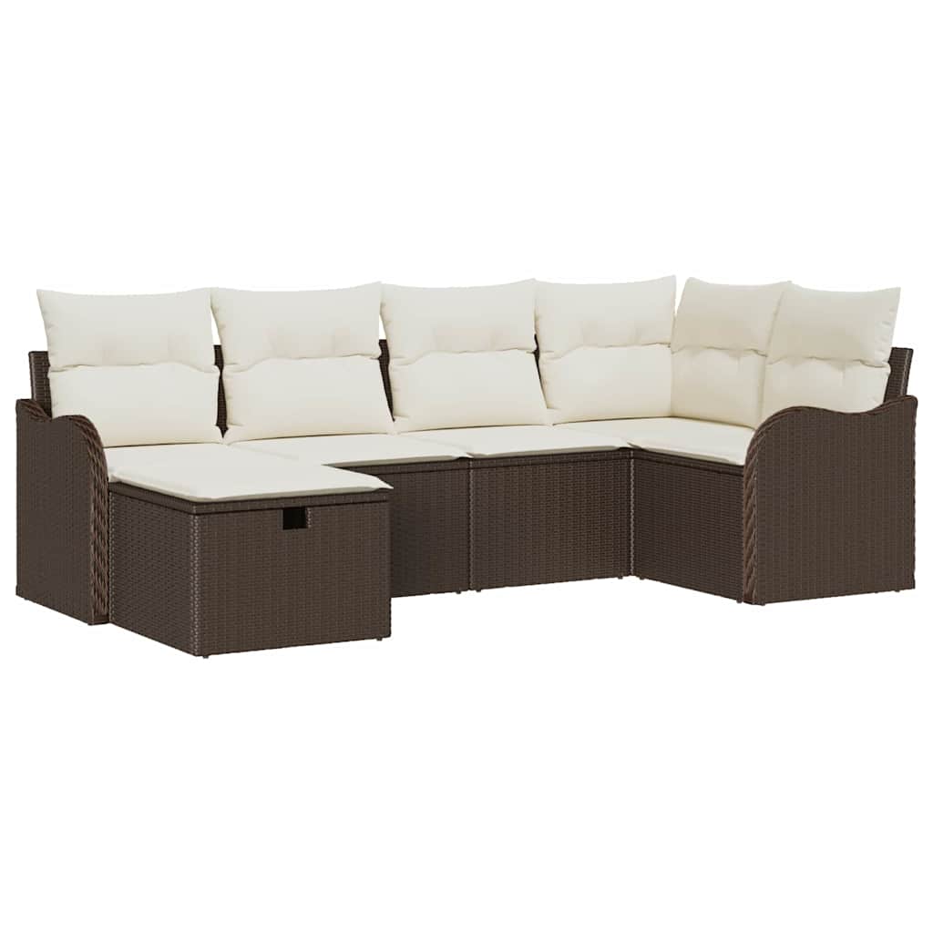 Conjunto de sofá de jardín 6 pcs Marrón y crema ratán sintético