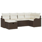 Conjunto de sofá de jardín 6 pcs Marrón y crema ratán sintético
