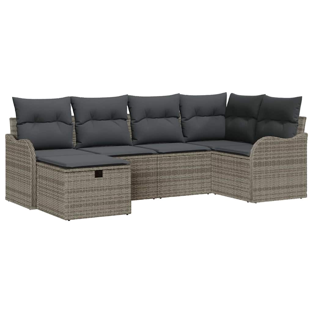Conjunto de sofá de jardín con cojín 6 pcs Gris Poliratán