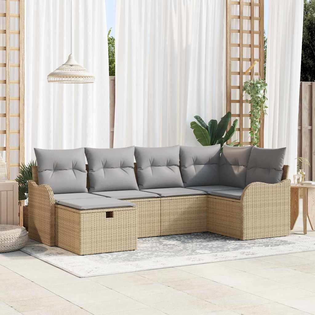 Conjunto de sofá de jardín 6 pcs beige y gris claro Poliratán