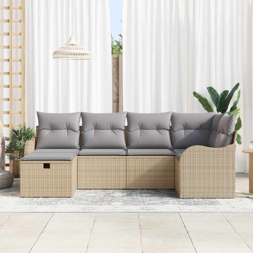 Conjunto de sofá de jardín 6 pcs beige y gris claro Poliratán
