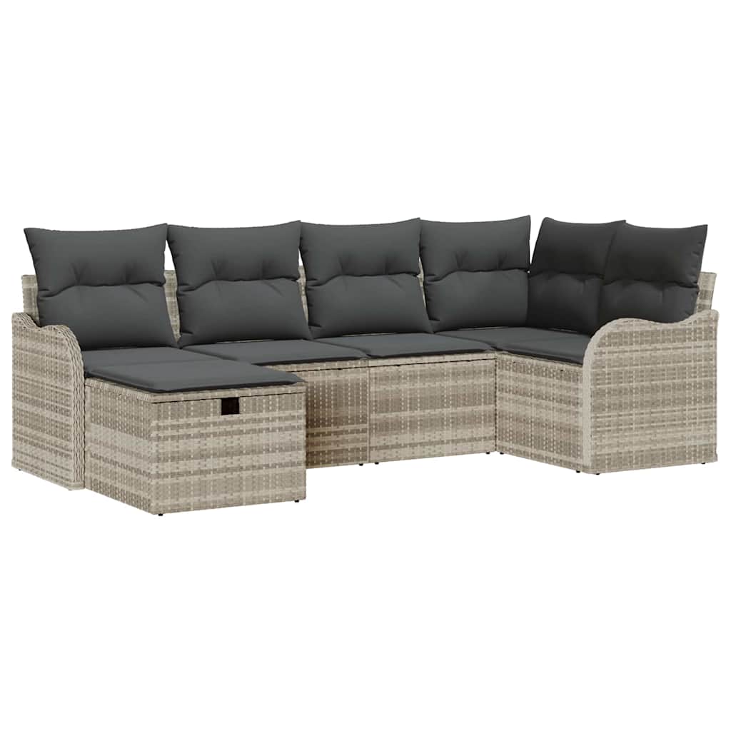 Conjunto de sofá de jardín con cojín 6 pcs Gris claro Poliratán