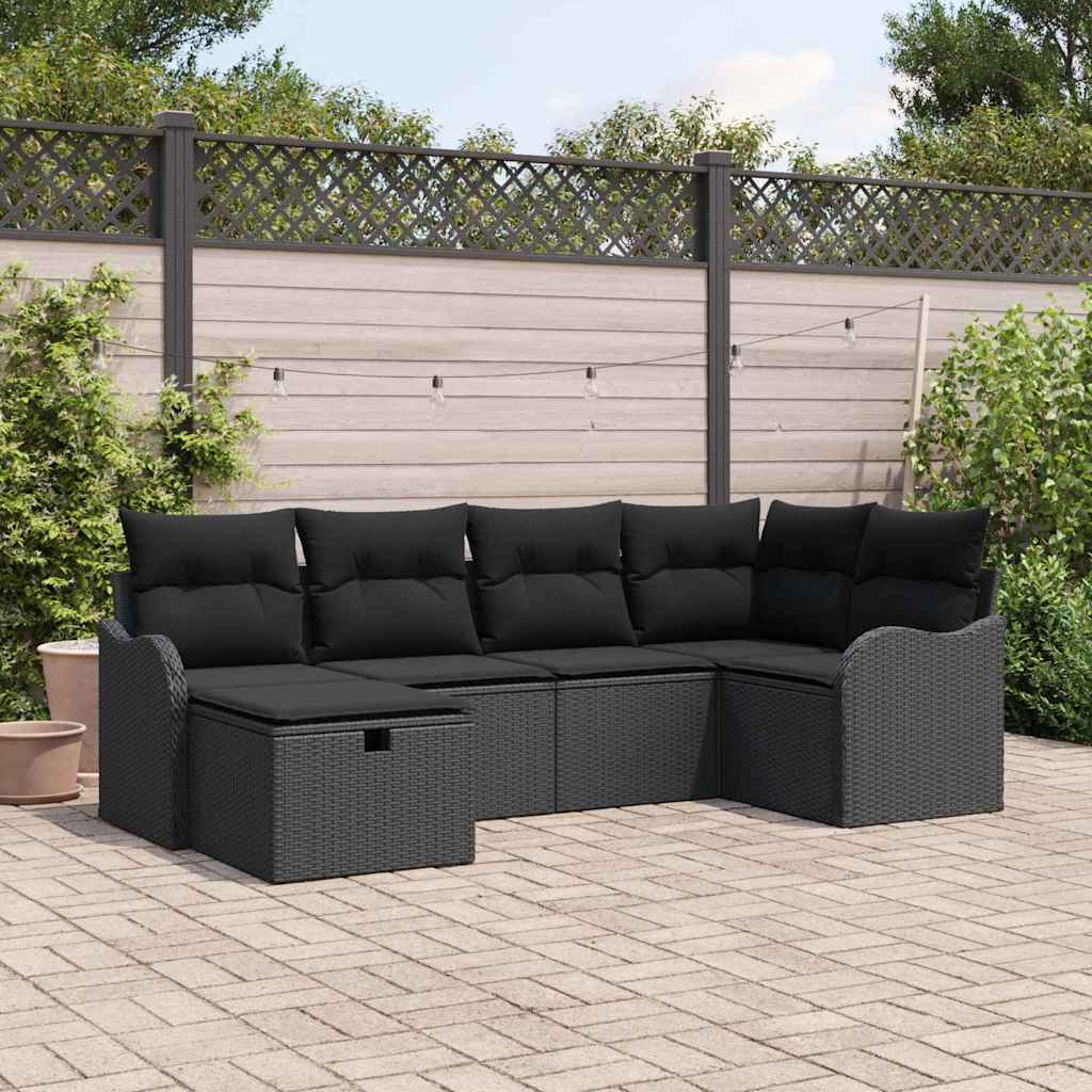 Conjunto de sofá de jardín con cojín 6 pcs Negro Poliratán