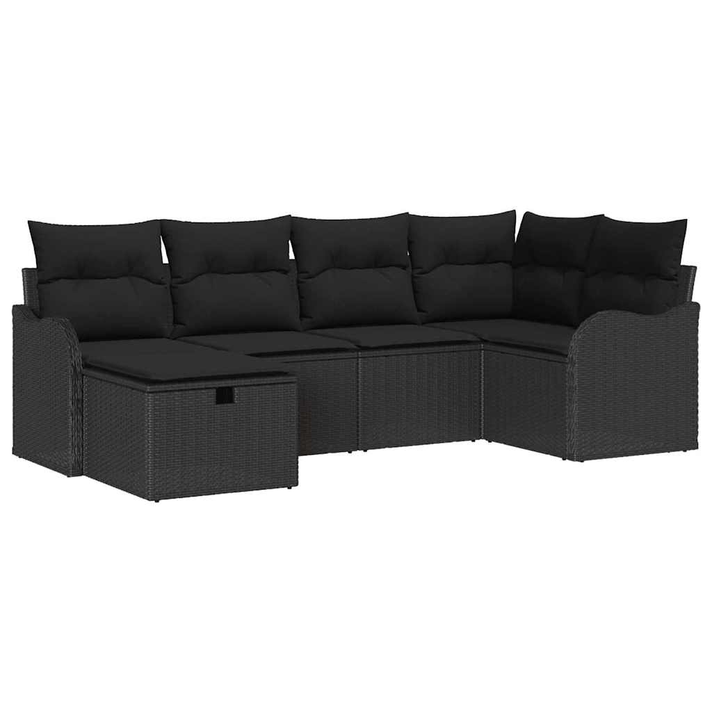 Conjunto de sofá de jardín con cojín 6 pcs Negro Poliratán