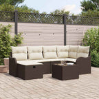 Conjunto de sofá de jardín 7 pcs Marrón y crema Poliratán