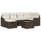 Conjunto de sofá de jardín 7 pcs Marrón y crema Poliratán