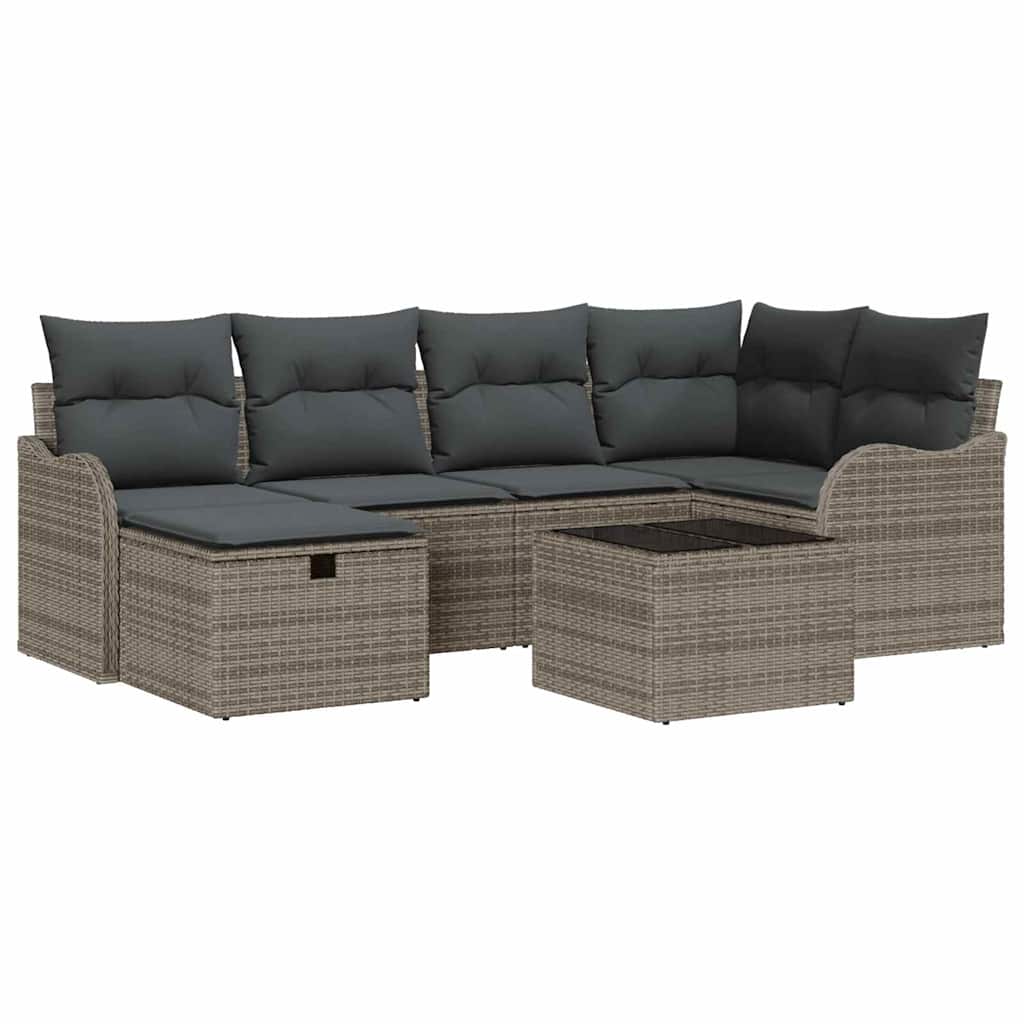 Conjunto de sofá de jardín con cojín 7 pcs Gris Poliratán