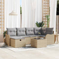 Conjunto de sofá de jardín 7 pcs beige y gris claro Poliratán
