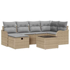 Conjunto de sofá de jardín 7 pcs beige y gris claro Poliratán