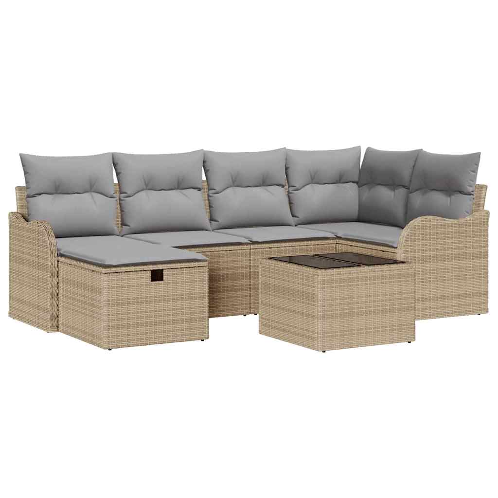 Conjunto de sofá de jardín 7 pcs beige y gris claro Poliratán