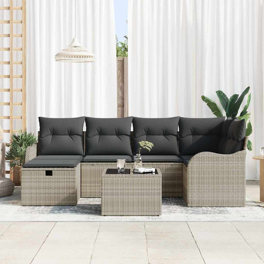 Conjunto de sofá de jardín con cojín 7 pcs Gris claro Poliratán