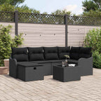 Conjunto de sofá de jardín con cojín 7 pcs Negro Poliratán