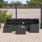 Conjunto de sofá de jardín con cojín 7 pcs Negro Poliratán