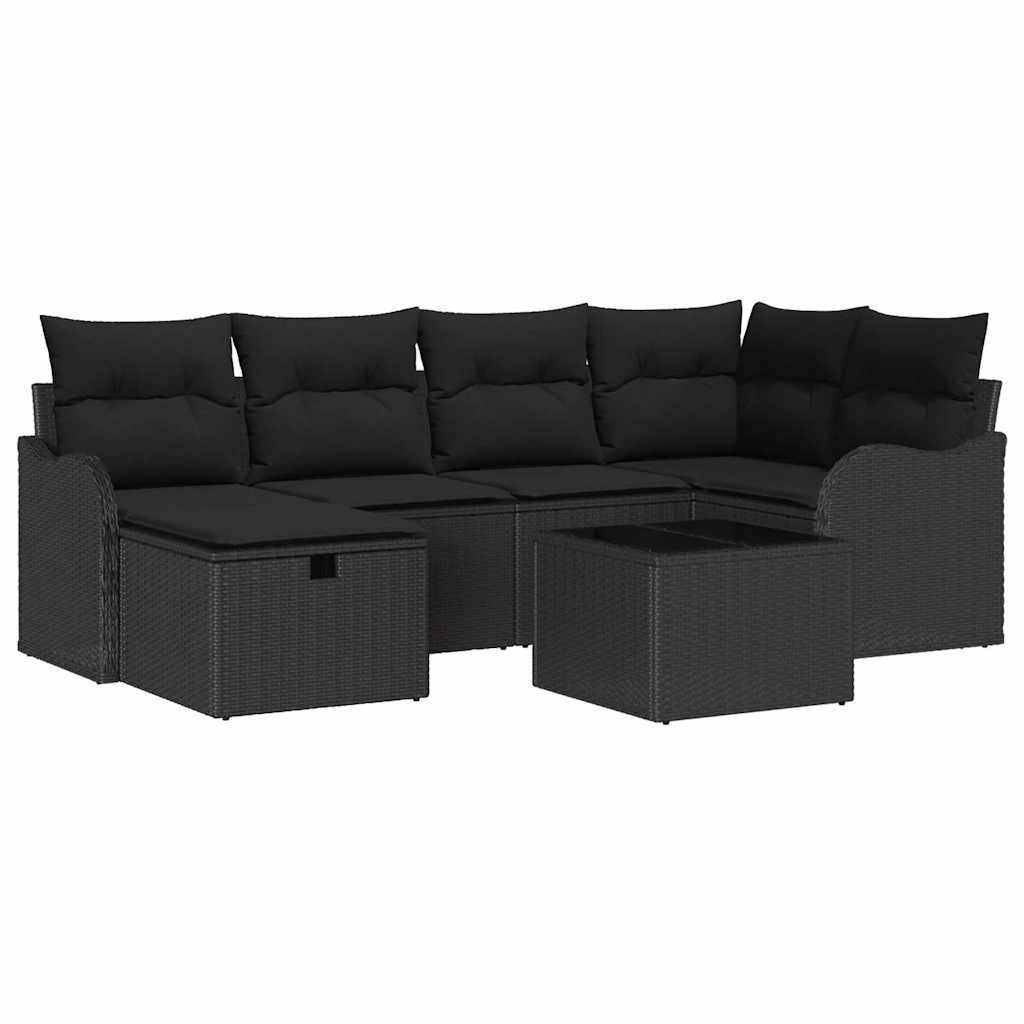 Conjunto de sofá de jardín con cojín 7 pcs Negro Poliratán