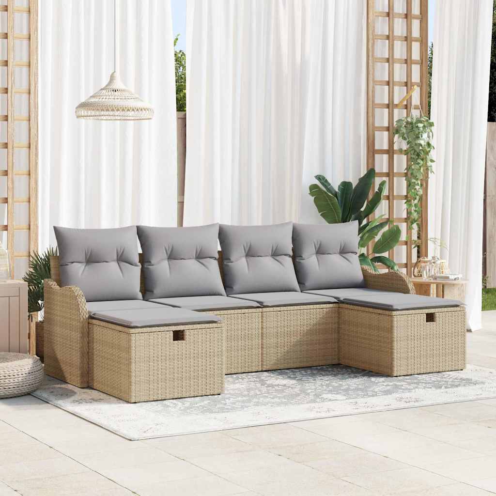 Conjunto de sofás de jardín 4 pcs Beige y ratán sintético