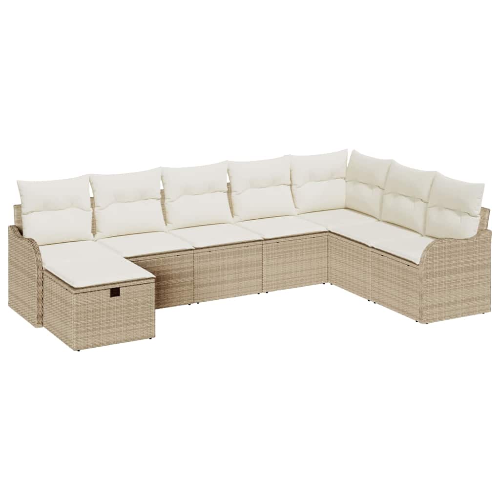 Juego de Sofá con cojín 8 pcs Beige y Crema ratán sintético