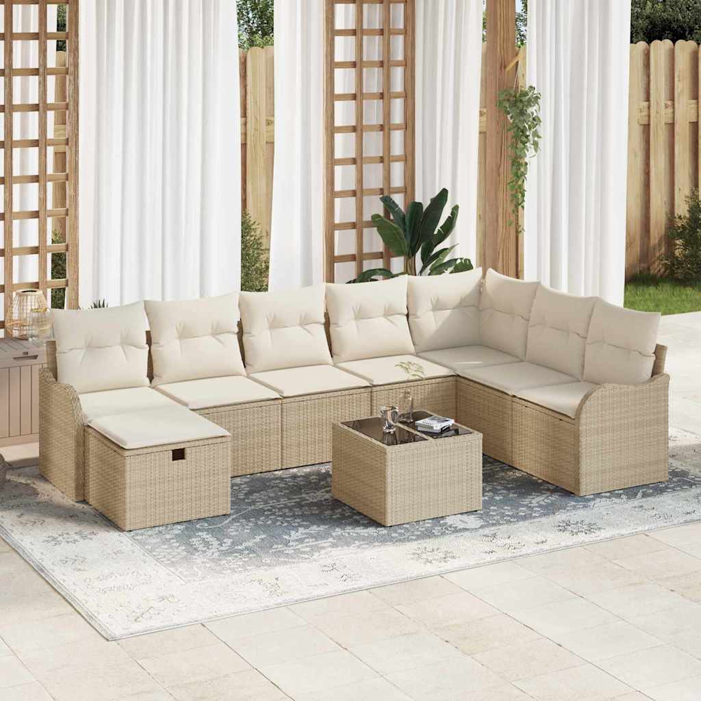 Juego de Sofá con cojín 8 pcs Beige y Crema ratán sintético