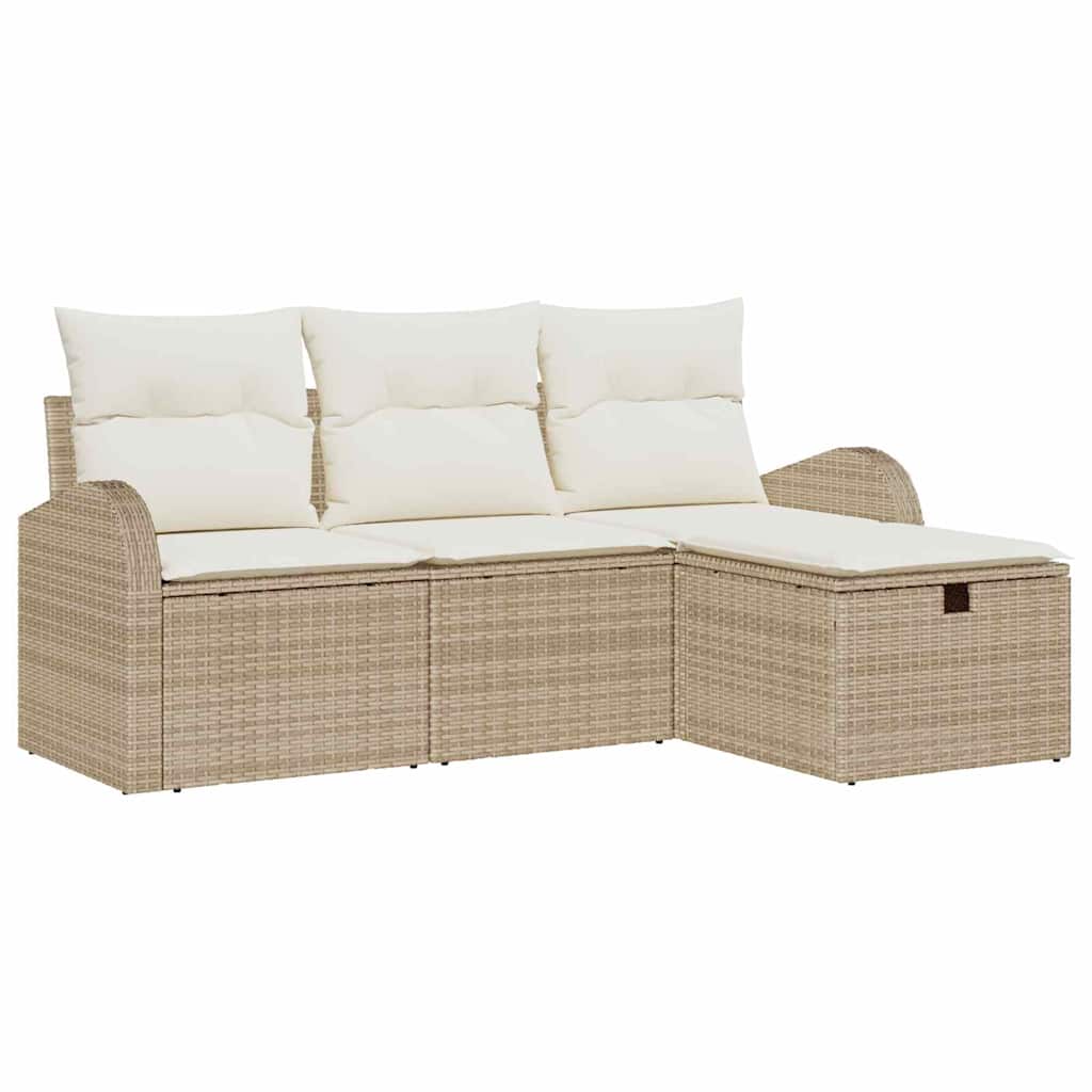 Juego de Sofá con cojín 4 pcs Beige y Crema ratán sintético