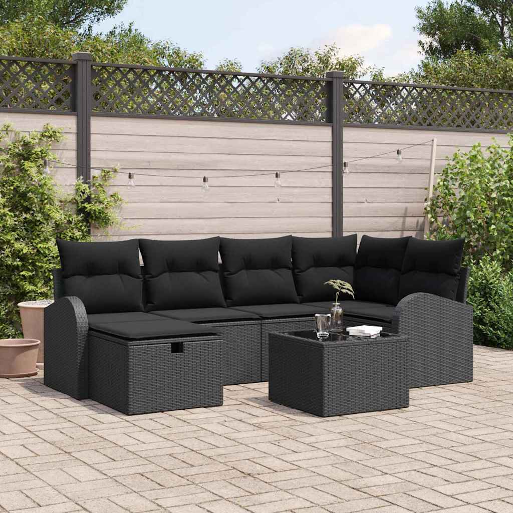 Conjunto de sofá de jardín 7 pcs Negro 234 x 124 x 85 cm