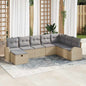 Sofa Set with Beige Cushion and Light Grey Synthetic Rattan
