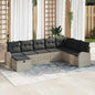 Sofa Set with Beige Cushion and Light Grey Synthetic Rattan