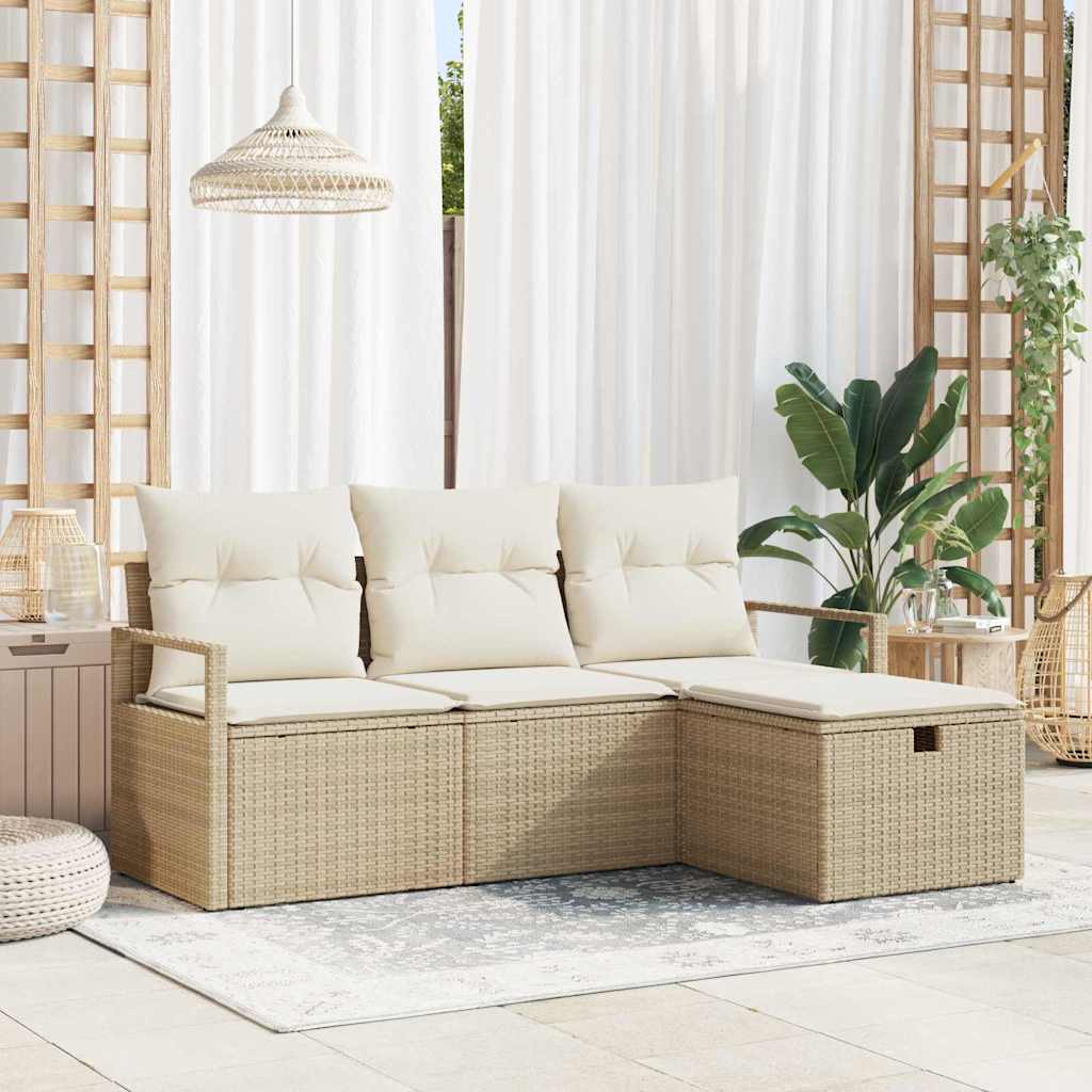 Juego de Sofá con cojín 4 pcs Beige y Crema ratán sintético