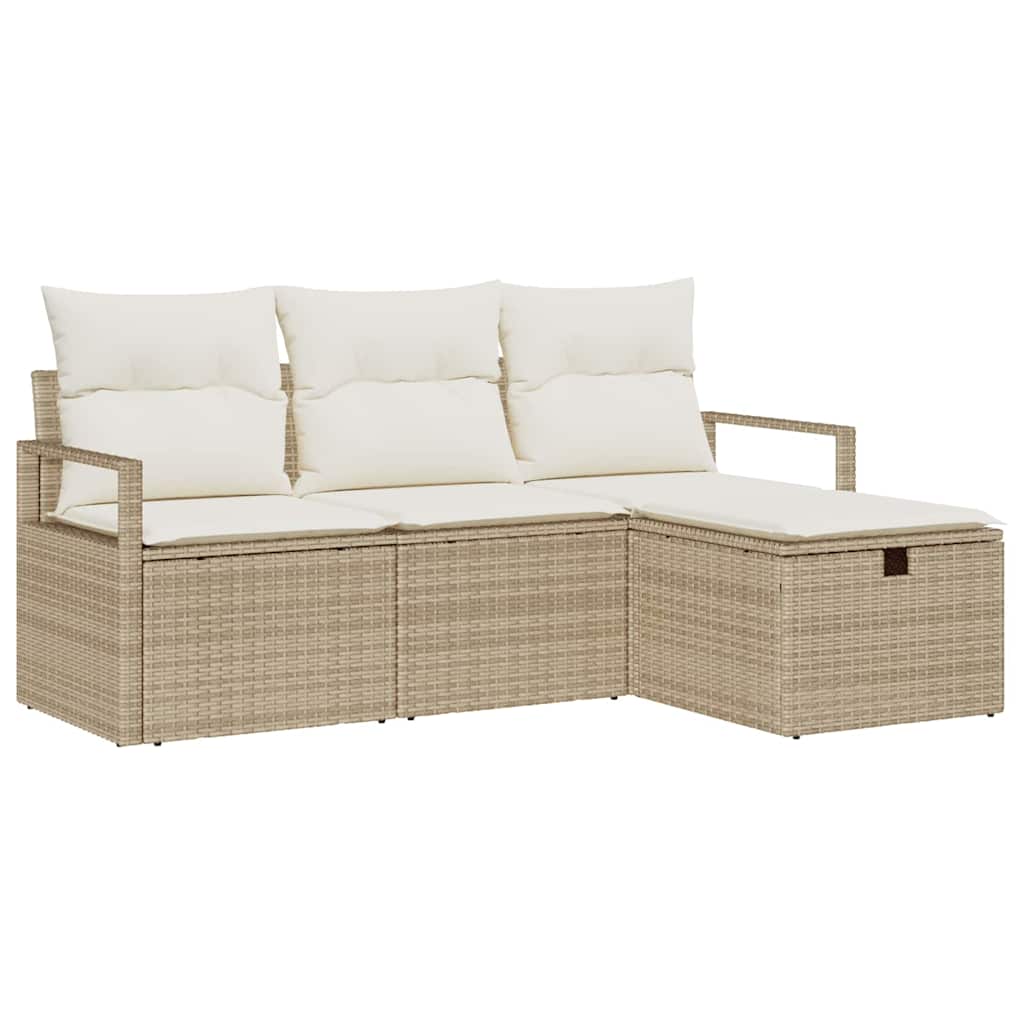 Juego de Sofá con cojín 4 pcs Beige y Crema ratán sintético