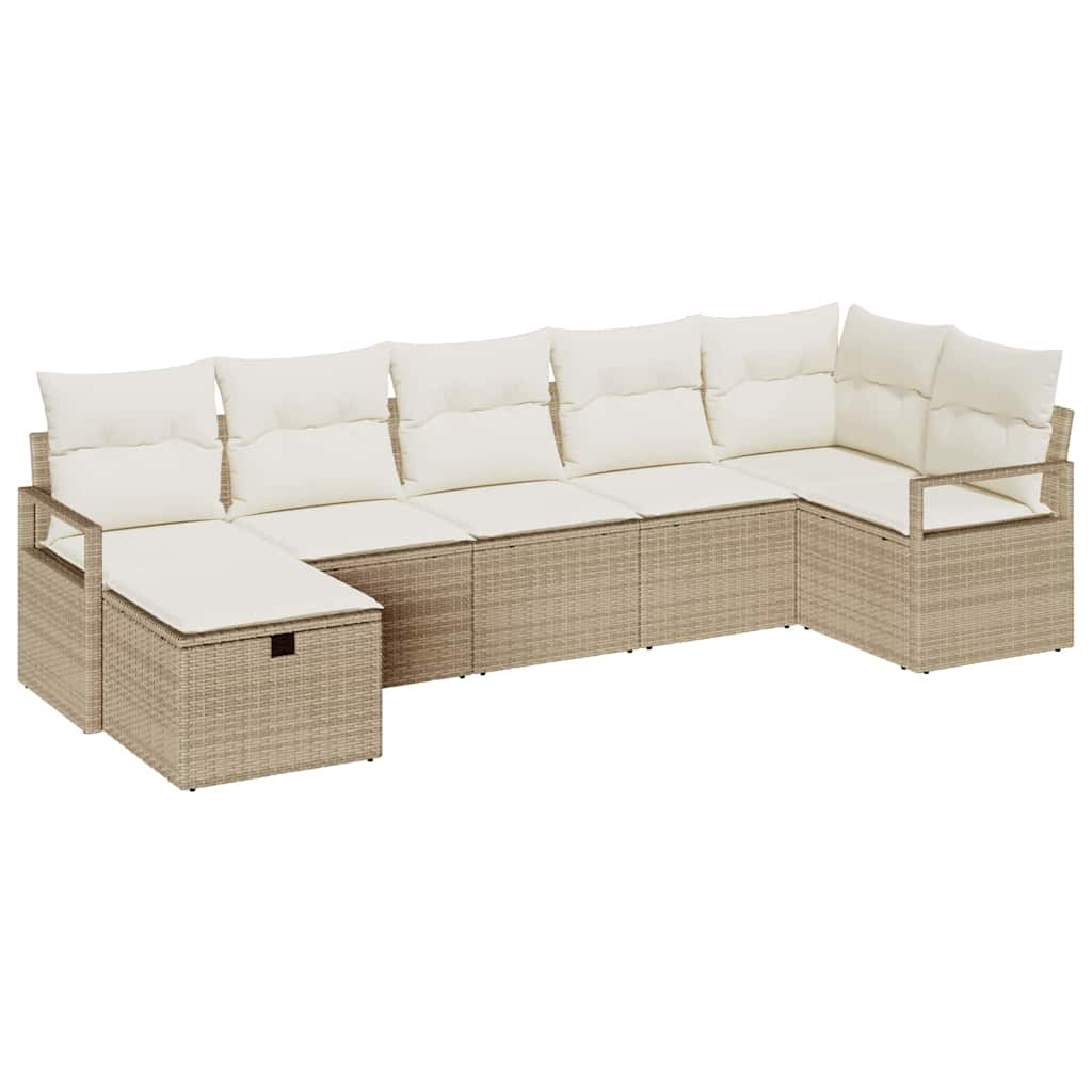 Juego de Sofá con cojín 7 pcs Beige y Crema ratán sintético