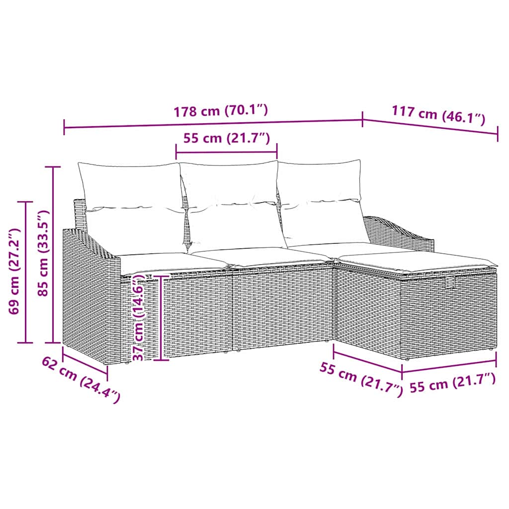 Juego de Sofá con cojín 4 pcs Beige ratán sintético