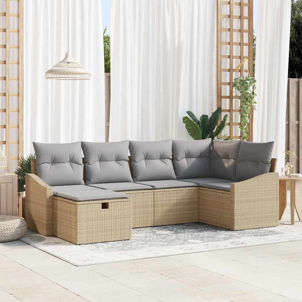 Juego de Sofá 6 pcs Beige y Gris Claro ratán sintético