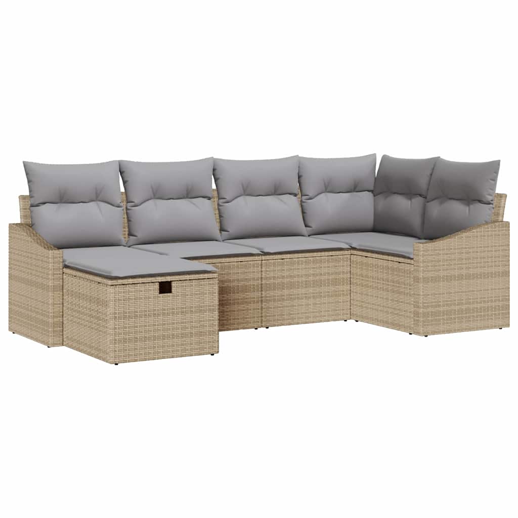 Juego de Sofá 6 pcs Beige y Gris Claro ratán sintético