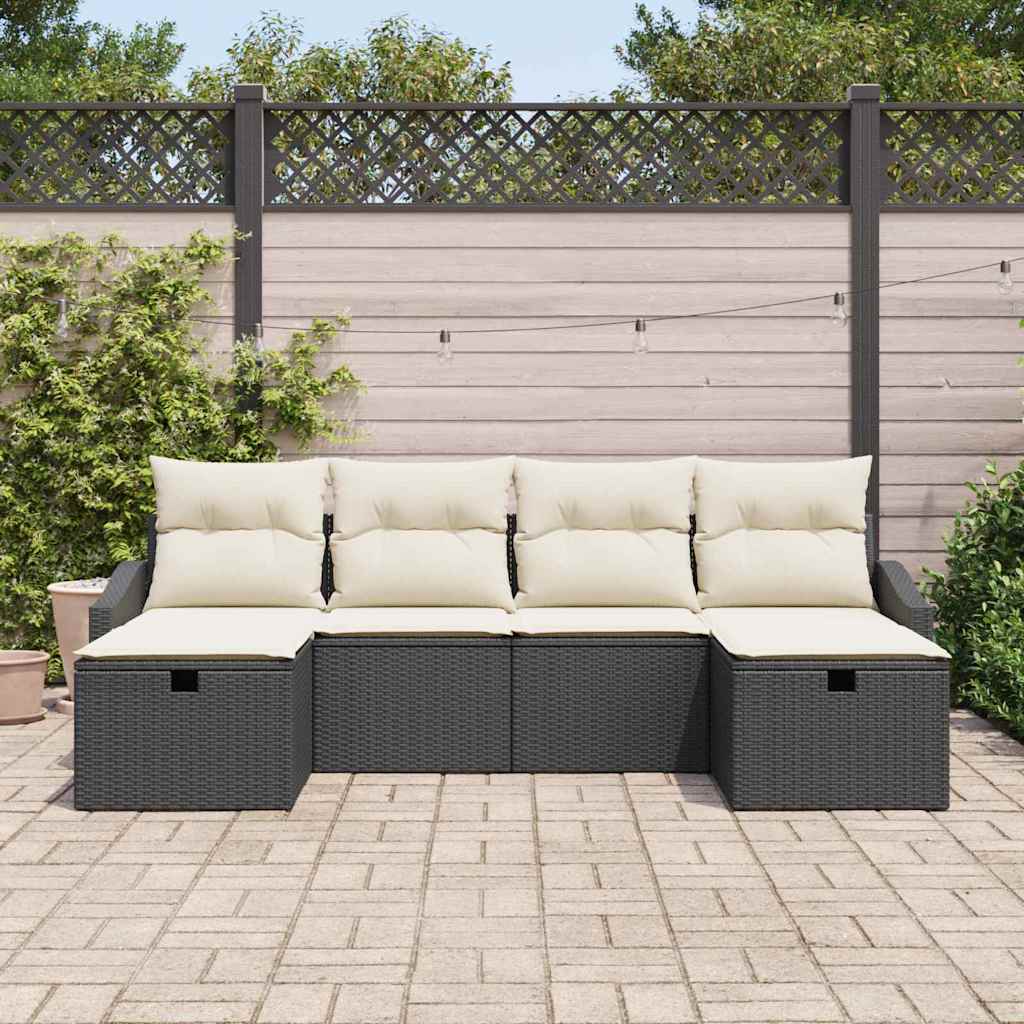 Conjunto de sofá de jardín con cojín 6 pcs Negro Poliratán