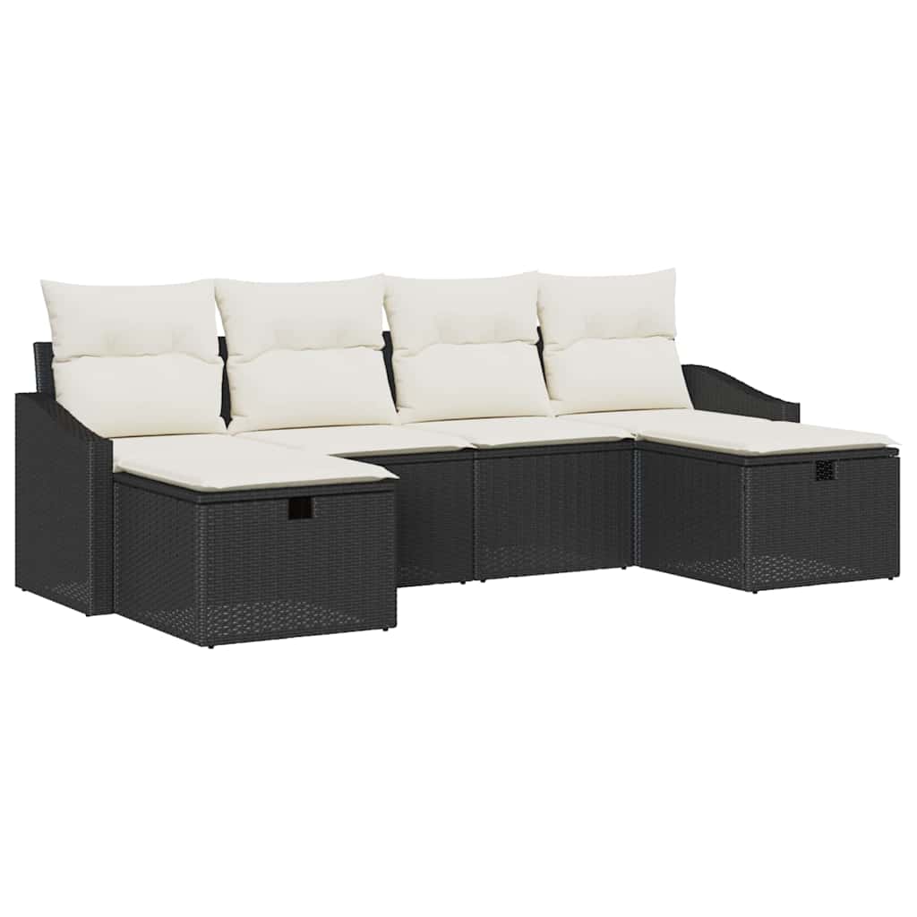 Conjunto de sofá de jardín con cojín 6 pcs Negro Poliratán