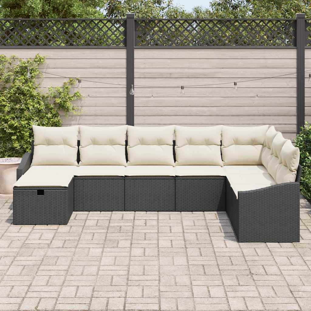 Conjunto de sofá de jardín con cojín 8 pcs Negro Poliratán