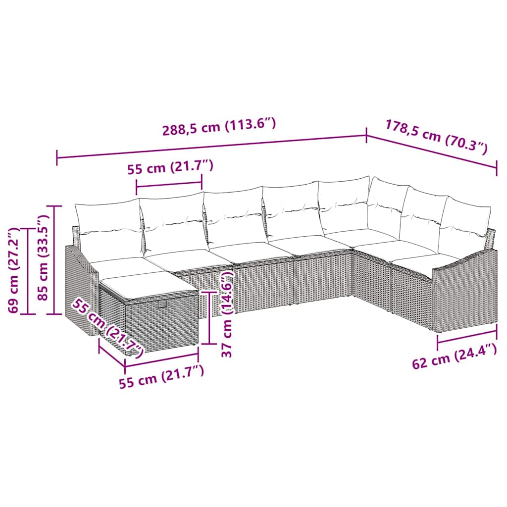 Conjunto de sofá de jardín con cojín 8 pcs Negro Poliratán